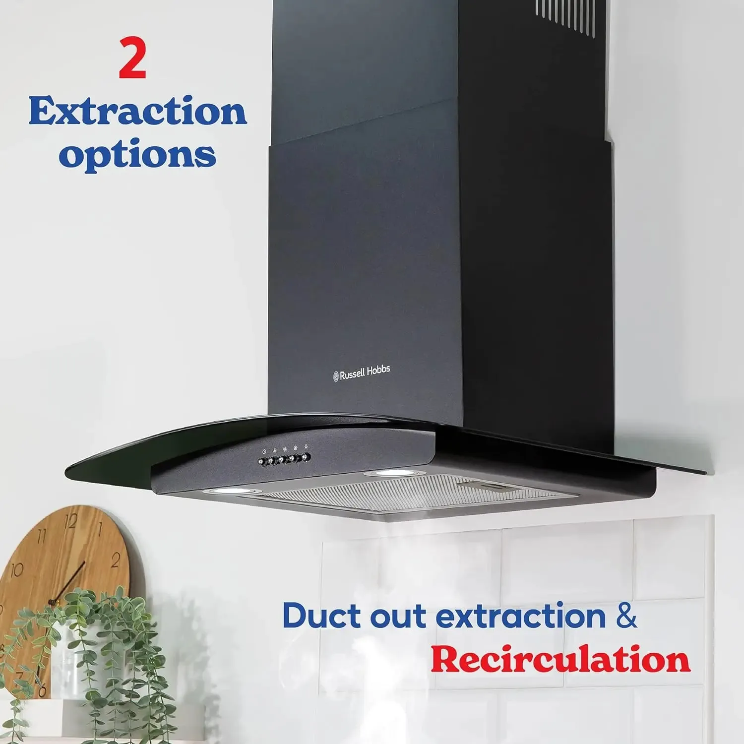Russell Hobbs RHFGCH601B 60cm Flat Glass Black Cooker Hood