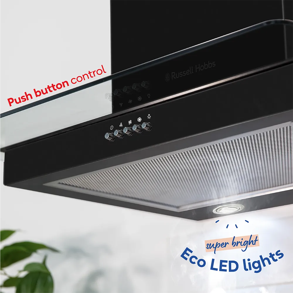 Russell Hobbs RHFGCH901B 90cm Flat Glass Black Cooker Hood