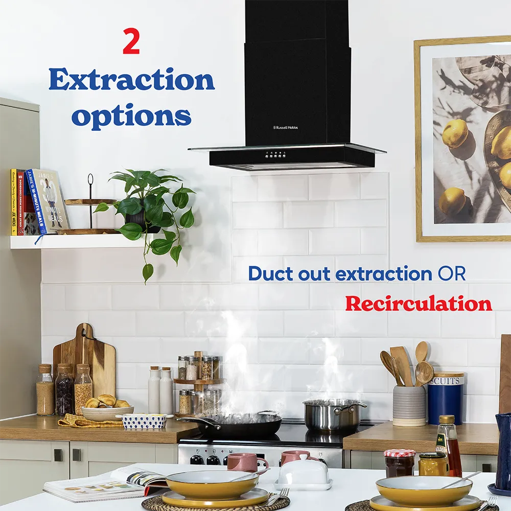 Russell Hobbs RHFGCH901B 90cm Flat Glass Black Cooker Hood