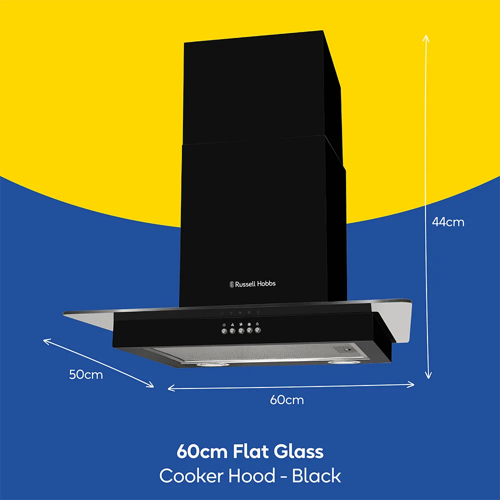 Russell Hobbs RHFGCH901B 90cm Flat Glass Black Cooker Hood