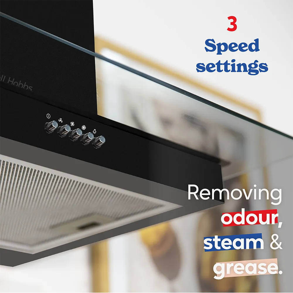 Russell Hobbs RHFGCH901B 90cm Flat Glass Black Cooker Hood