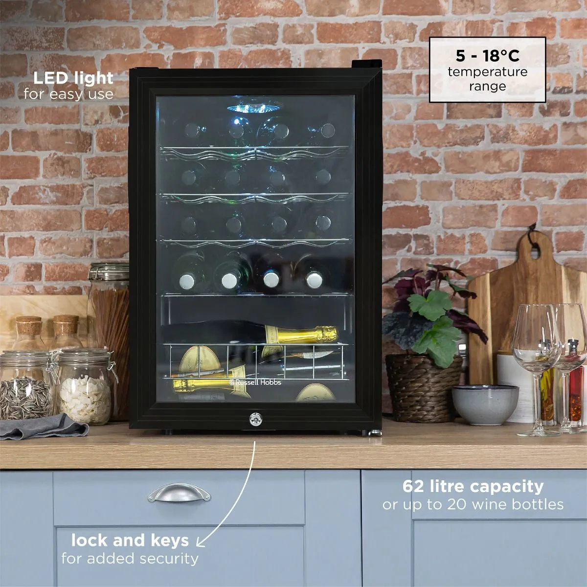 Russell Hobbs RHGWC4B-LCK wine cooler Compressor wine cooler Freestanding Black 20 bottle(s)