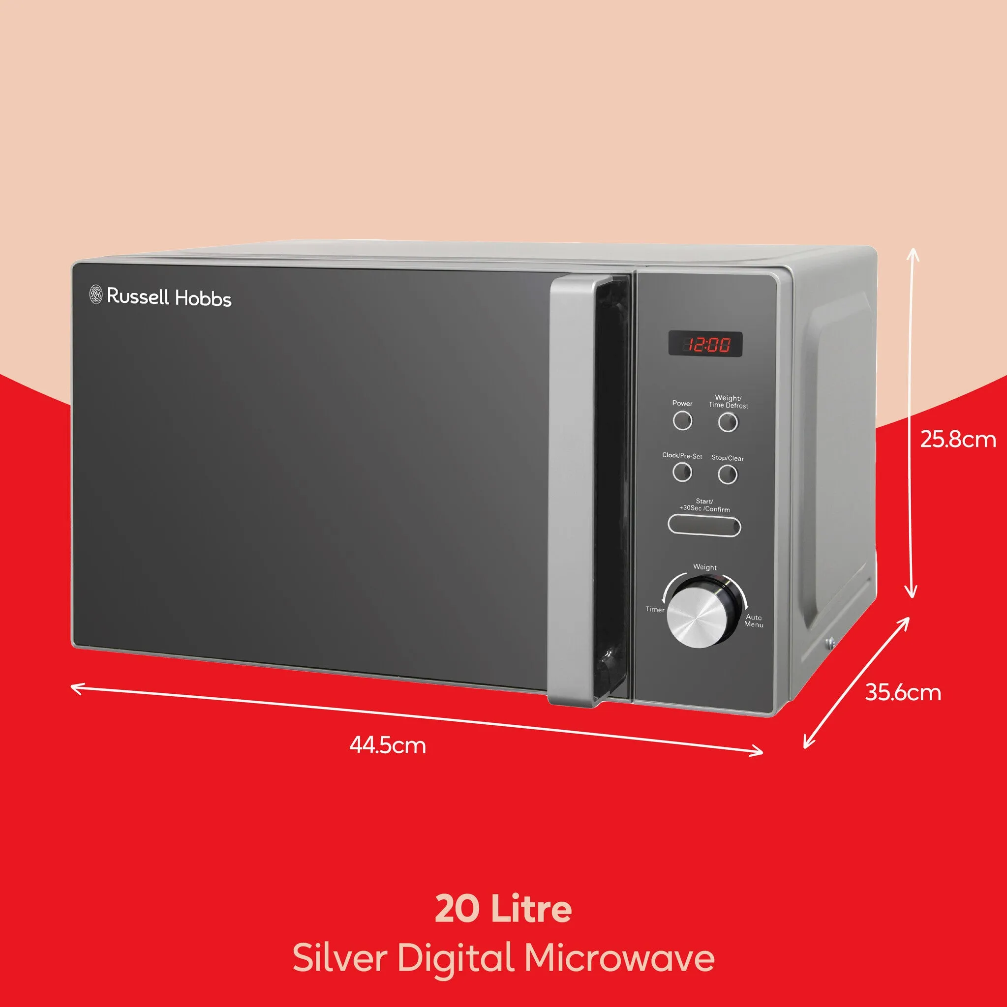 Russell Hobbs RHM2076S microwave Mirror, Silver Solo microwave Countertop 20 L 800 W