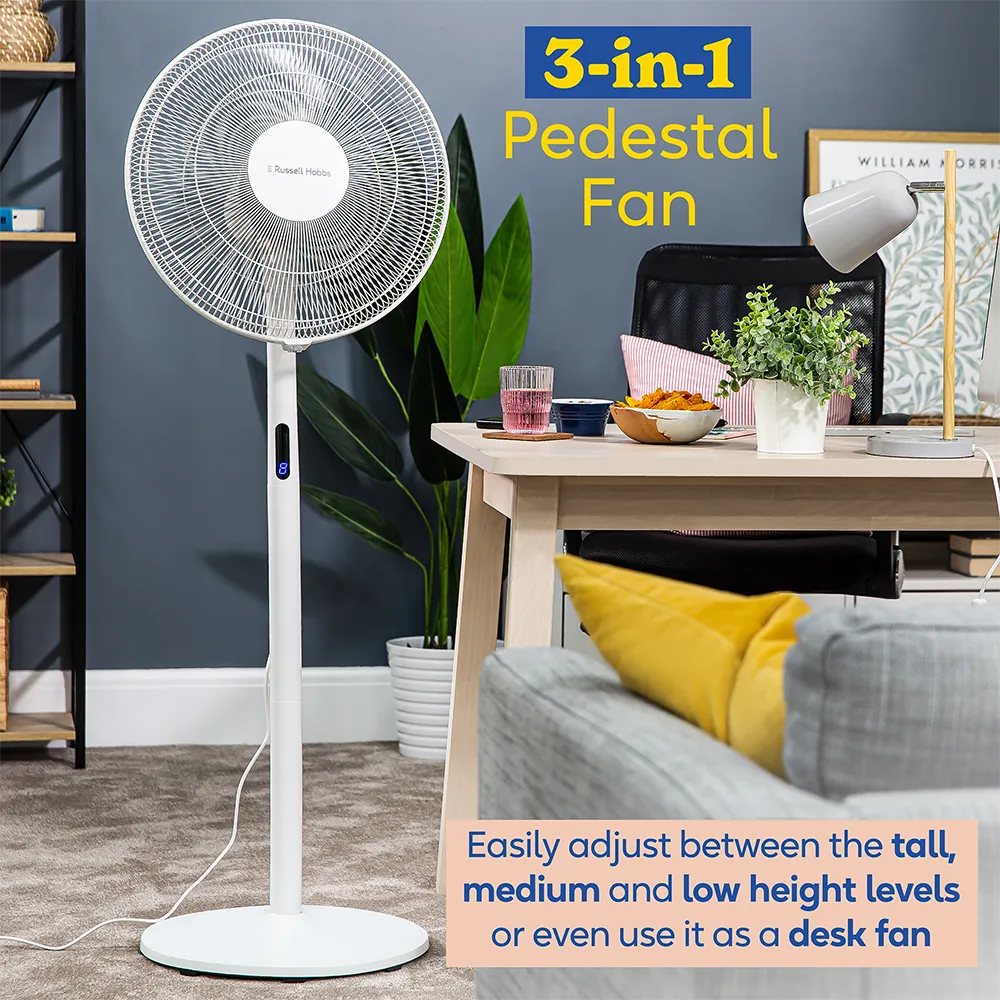 Russell Hobbs RHMPF3IN1 3-in-1 Pedestal Fan in White
