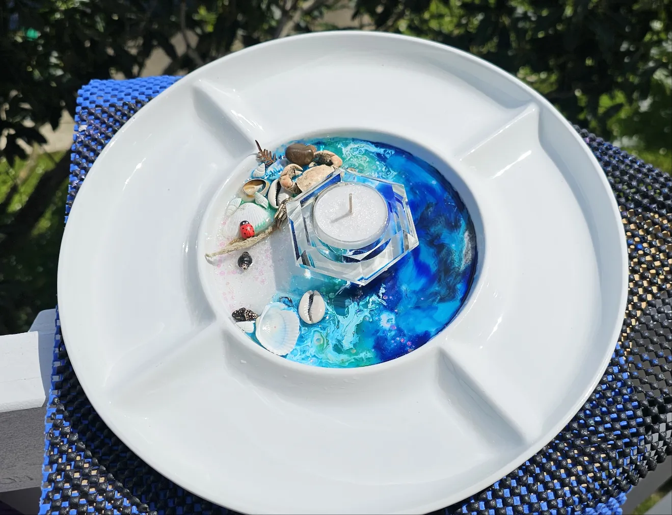 Sale🔥HANDMADE BEACHY SCENE CANDLE HOLDER PLATTER