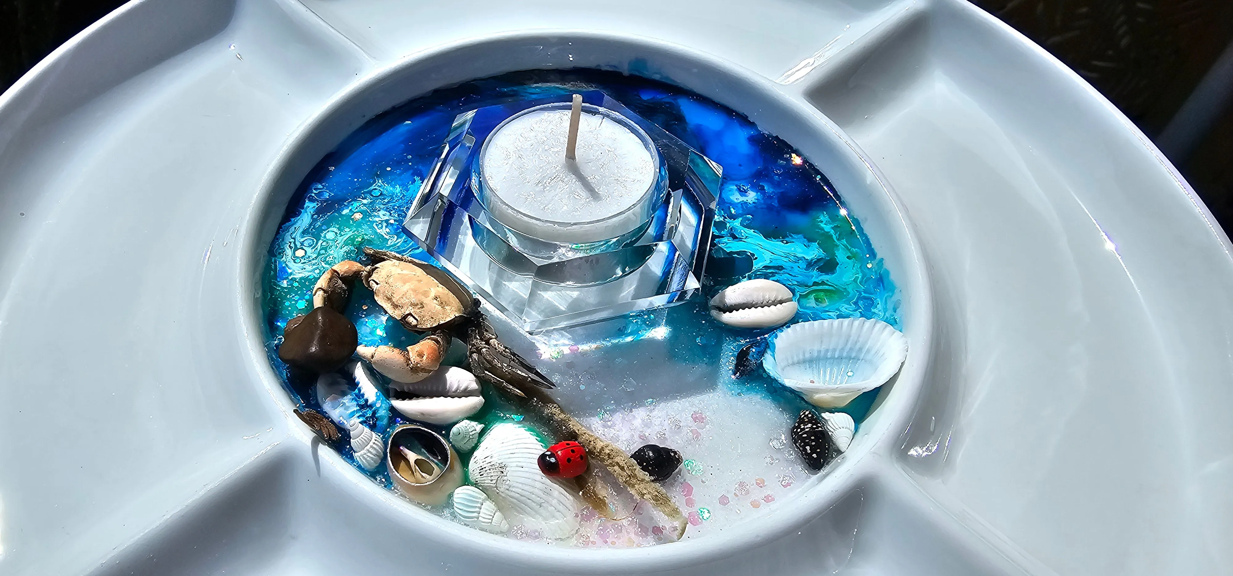 Sale🔥HANDMADE BEACHY SCENE CANDLE HOLDER PLATTER