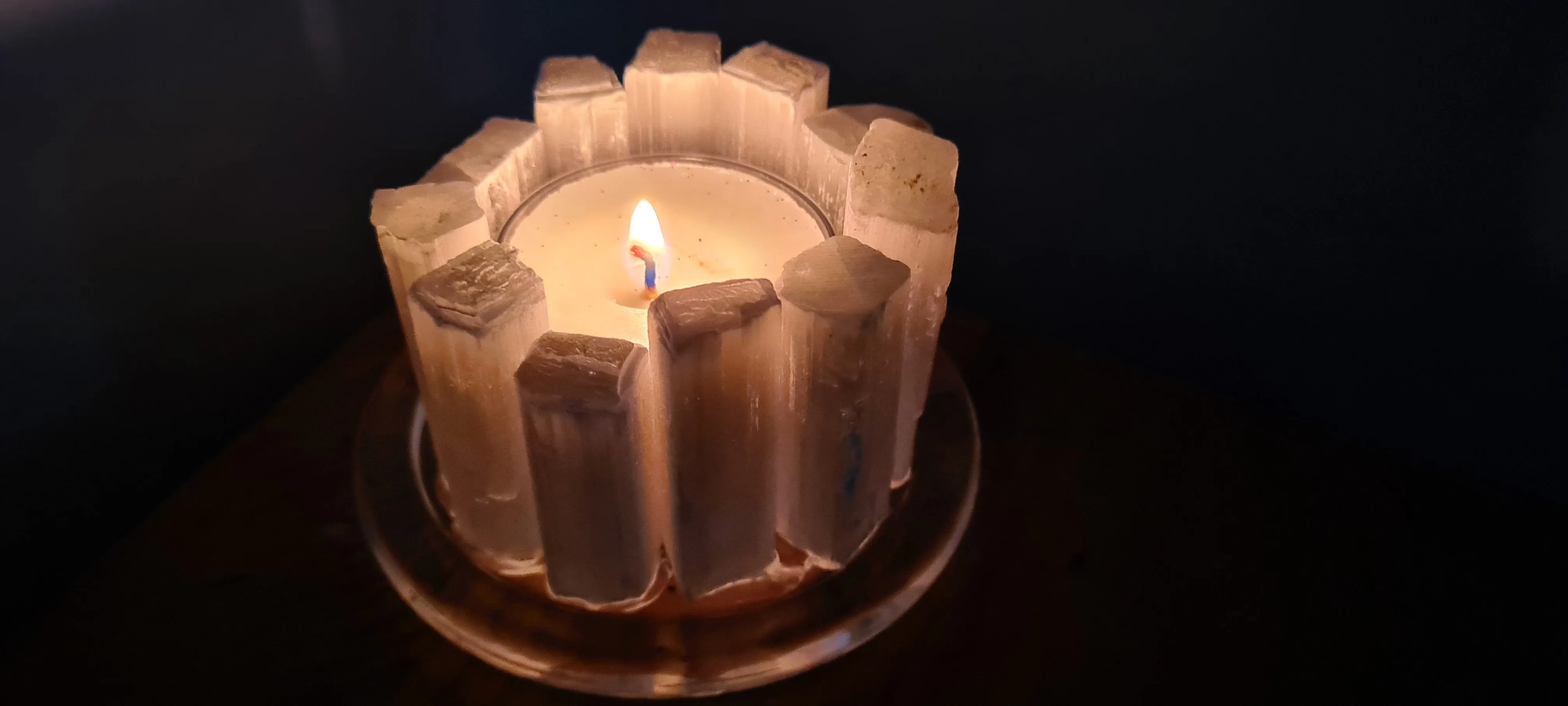 SELENITE CRYSTAL TEA LIGHT CANDLE HOLDER(made by me)