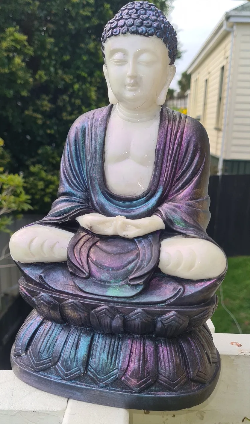 SHIMMERING SITTING BUDDHA FIGURINE freshly painted by me