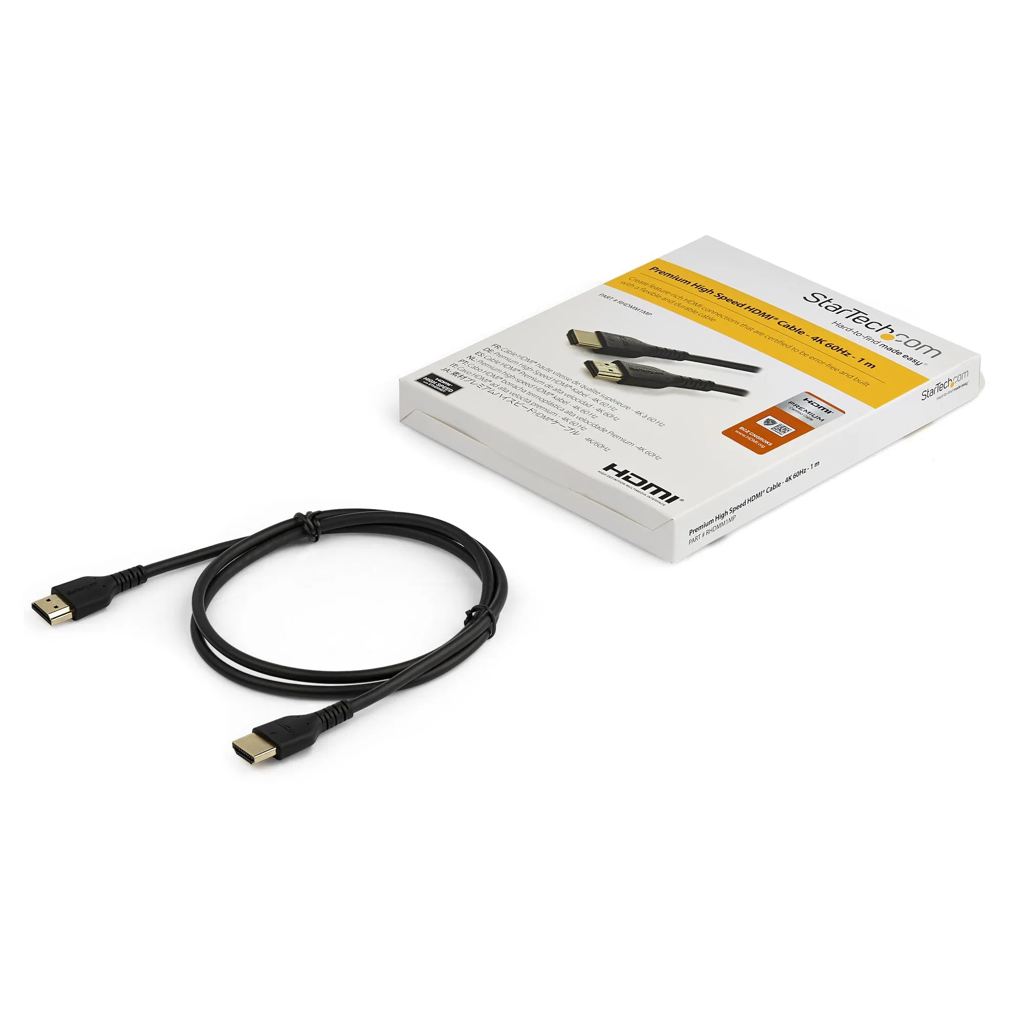 StarTech.com 3ft (1m) Premium Certified HDMI 2.0 Cable with Ethernet - Durable High Speed UHD 4K 60Hz HDR - Rugged M/M HDMI Cord with Aramid Fiber - TPE - Ultra HD Monitors, TVs & Displays