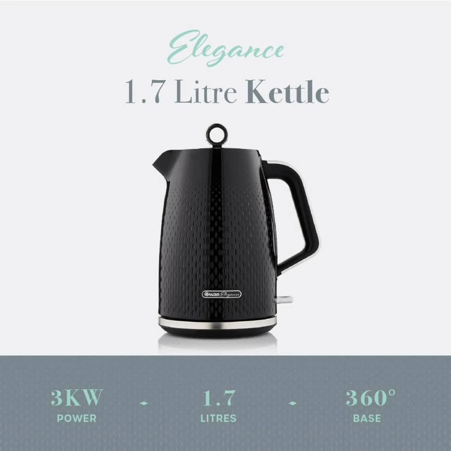 Swan Elegance  1.7L 3000W Kettle - Black