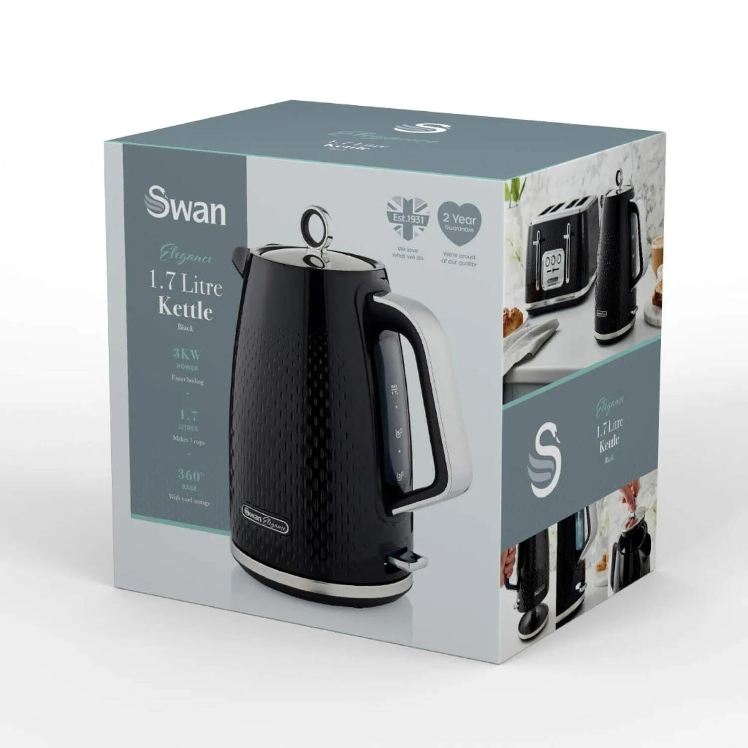 Swan Elegance  1.7L 3000W Kettle - Black