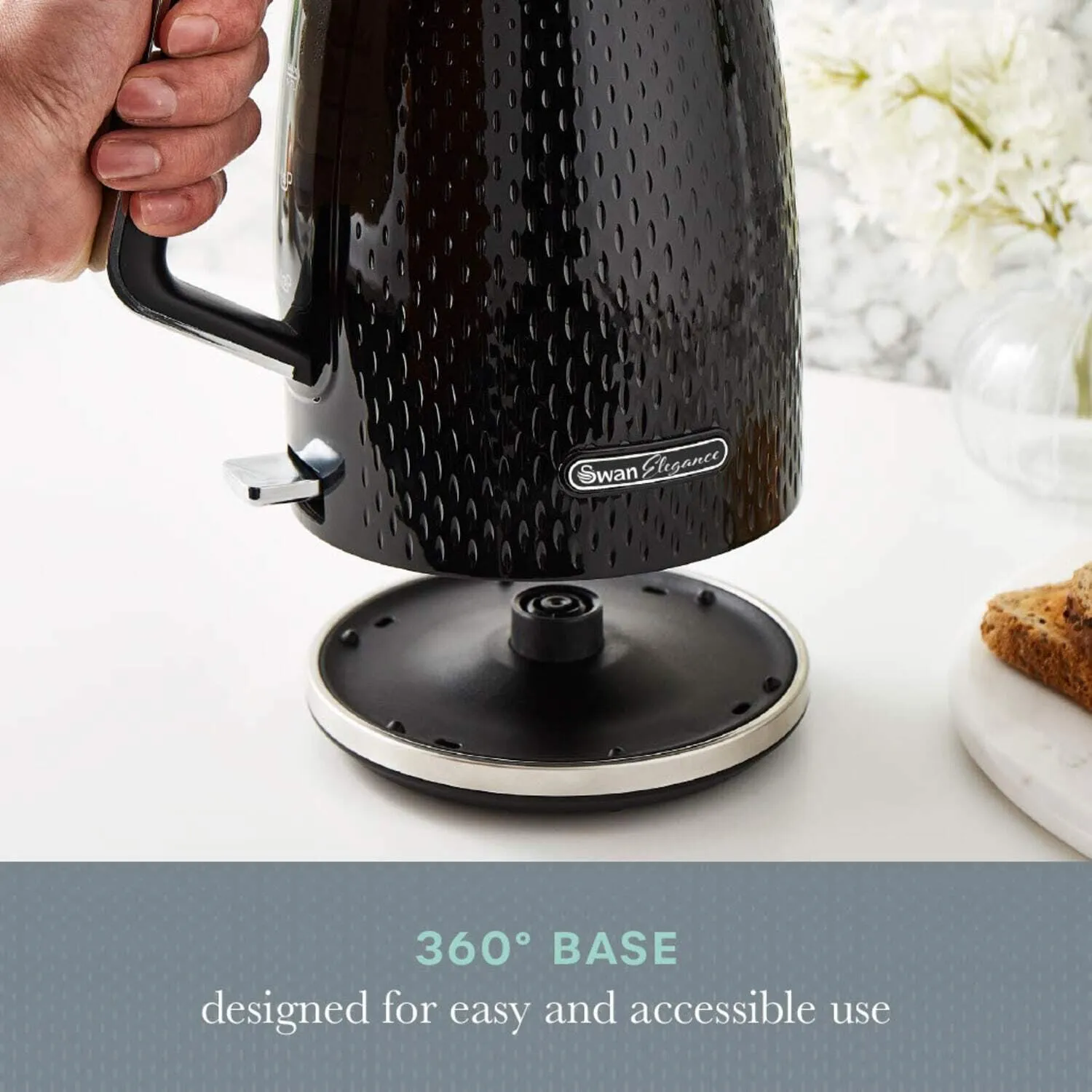 Swan Elegance  1.7L 3000W Kettle - Black