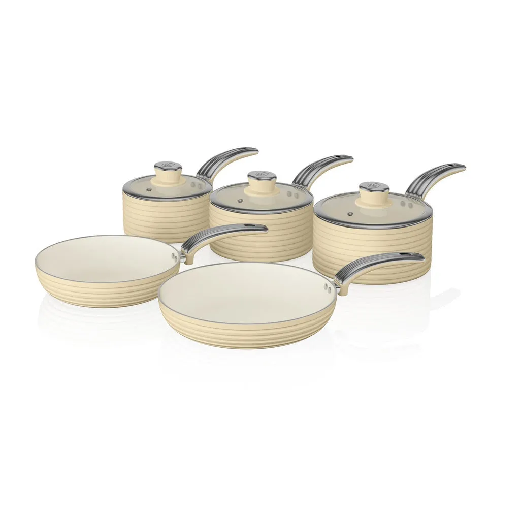 Swan Retro 5 Piece Pan Set Cream