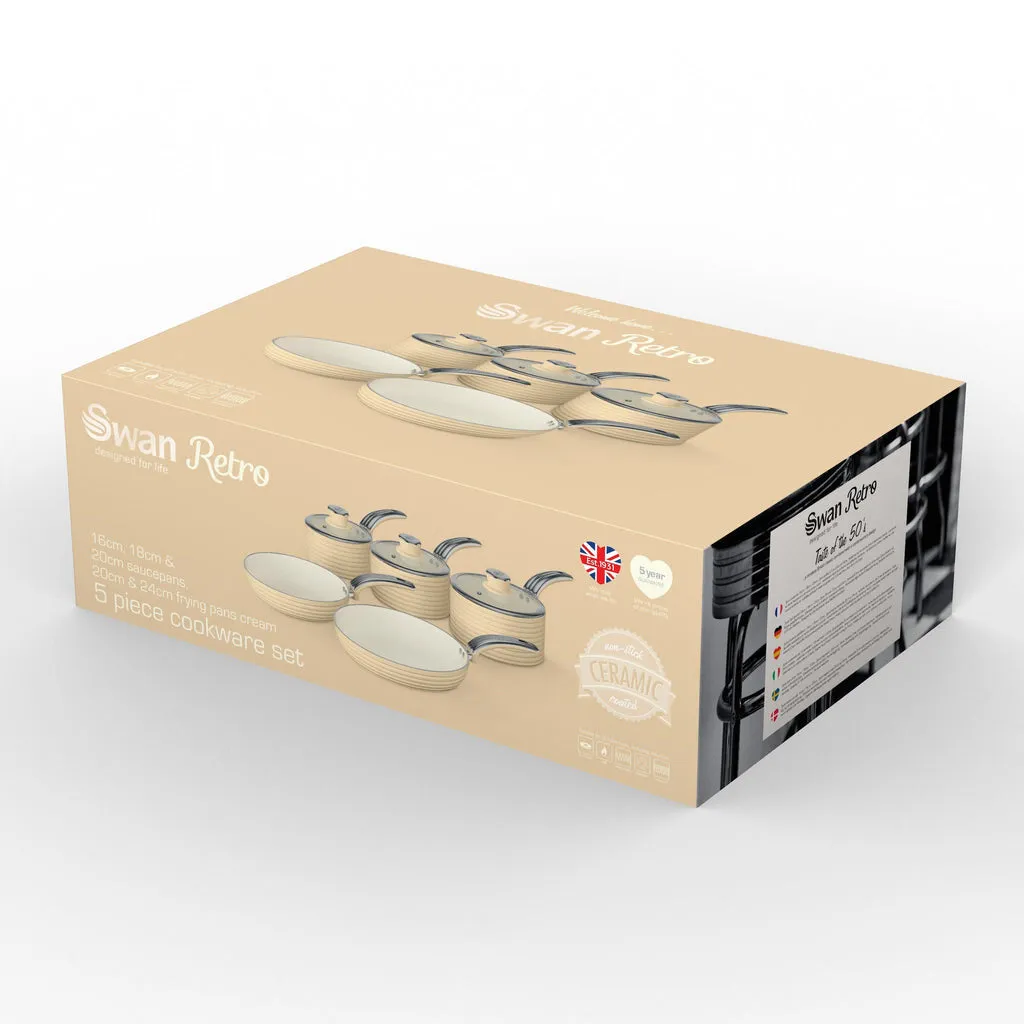 Swan Retro 5 Piece Pan Set Cream