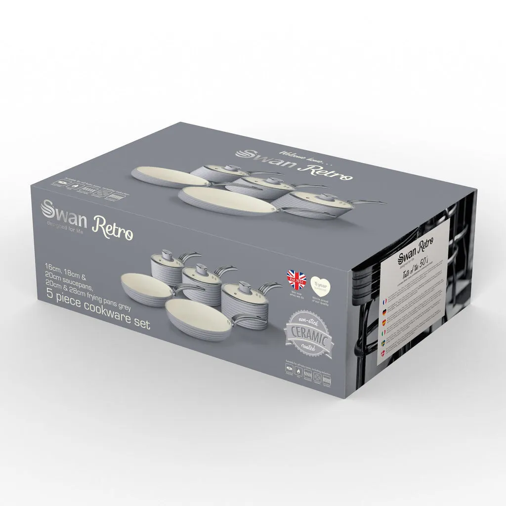 Swan Retro 5 Piece Pan Set Grey