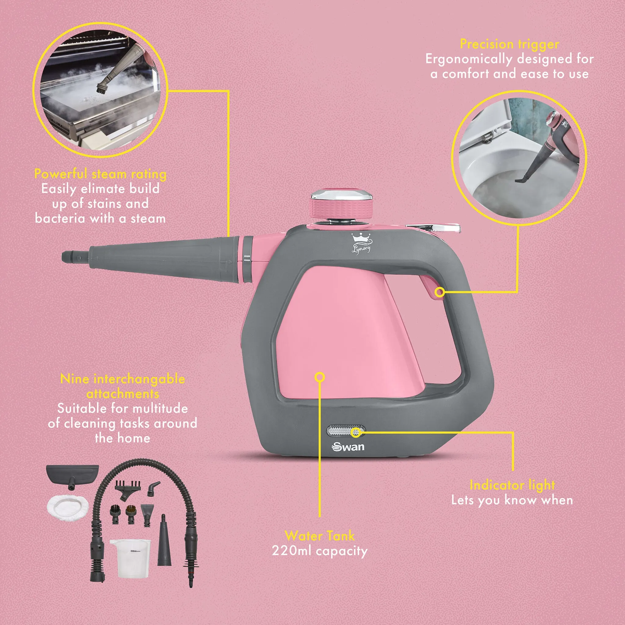 Swan x Lynsey Queen of Clean SC17350QOCN Handheld Steam Cleaner
