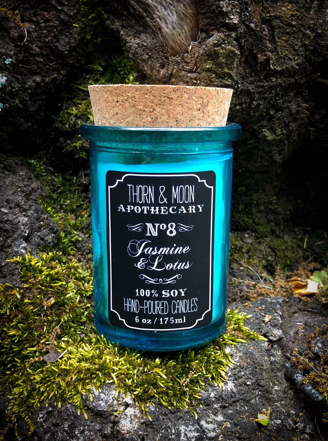 Thorn & Moon Apothecary Candle - No. 8 - Jasmine and Lotus Flower - 100% Soy - Scented Candle - Essential Oil and Fragrance Oil blend, Herb