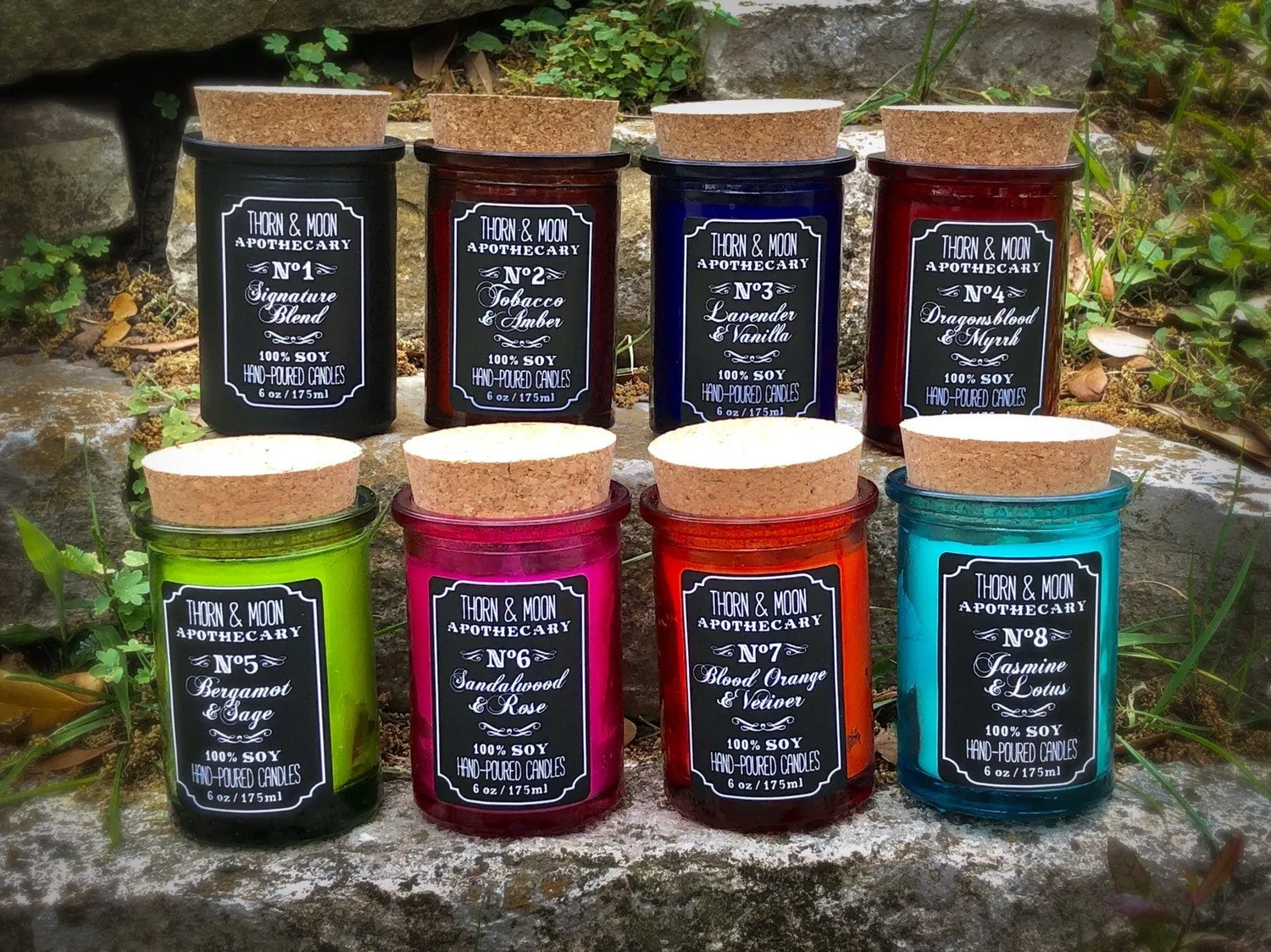 Thorn & Moon Apothecary Candle - No. 8 - Jasmine and Lotus Flower - 100% Soy - Scented Candle - Essential Oil and Fragrance Oil blend, Herb