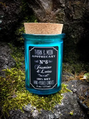 Thorn & Moon Apothecary Candle - No. 8 - Jasmine and Lotus Flower - 100% Soy - Scented Candle - Essential Oil and Fragrance Oil blend, Herb
