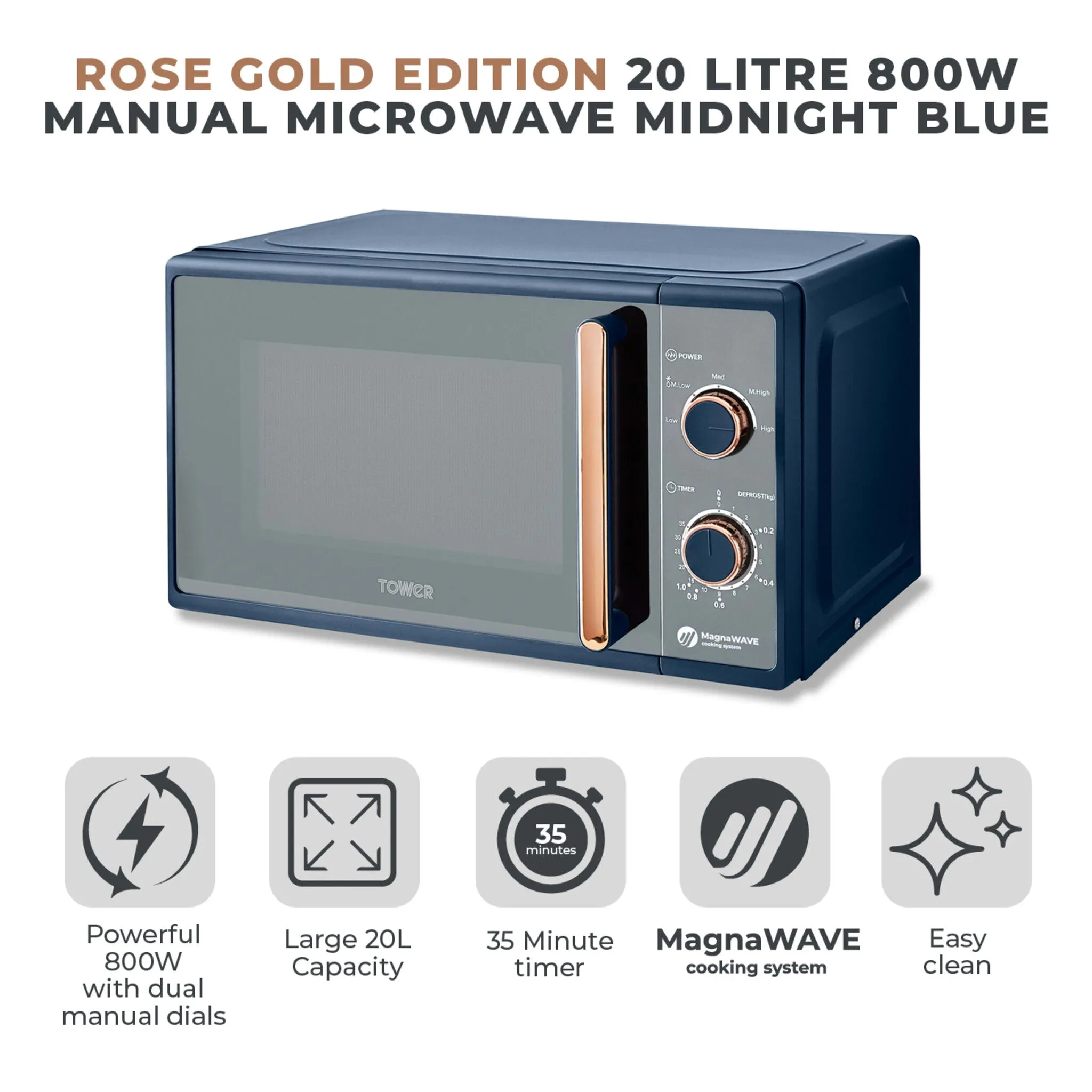 Tower Cavaletto 20L Manual Microwave - Midnight blue