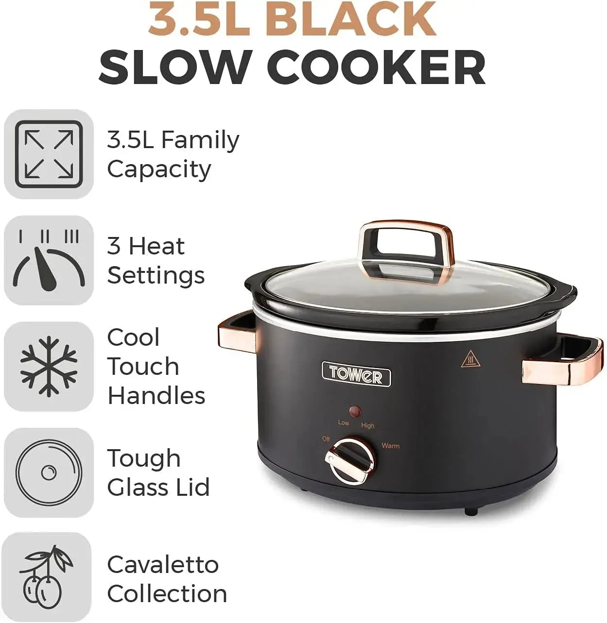 Tower Cavaletto 3.5L Slow Cooker- Black