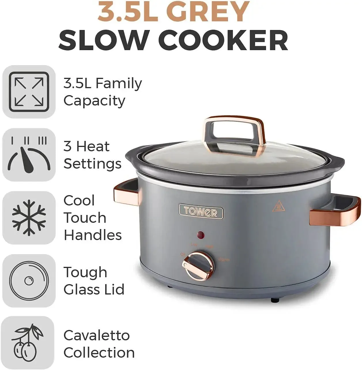 Tower Cavaletto 3.5L Slow Cooker Grey