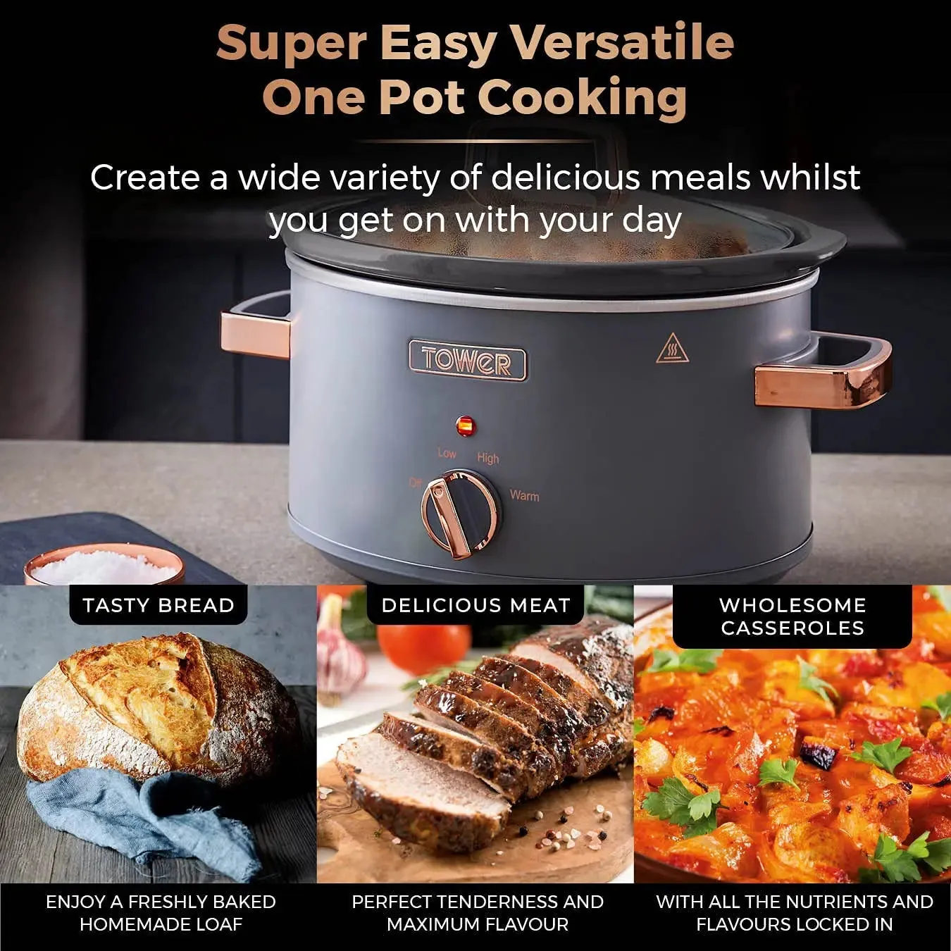 Tower Cavaletto 3.5L Slow Cooker Grey