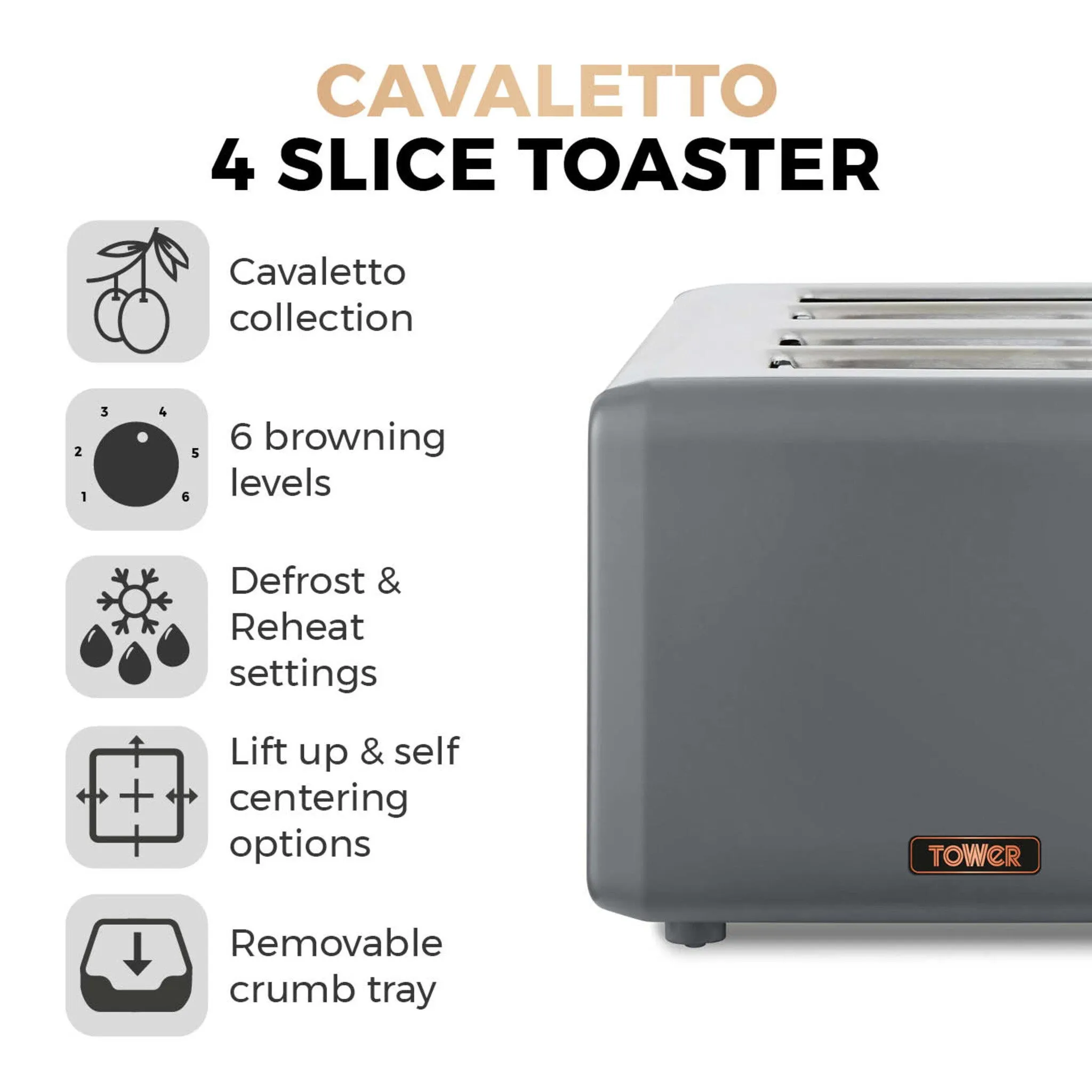 Tower Cavaletto 4 Slice Stainless Steel Toaster