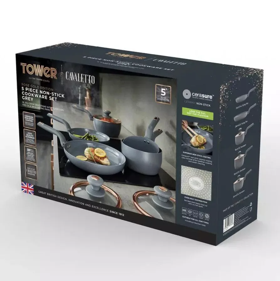 Tower Cavaletto 5 Piece Cookware Set - Grey