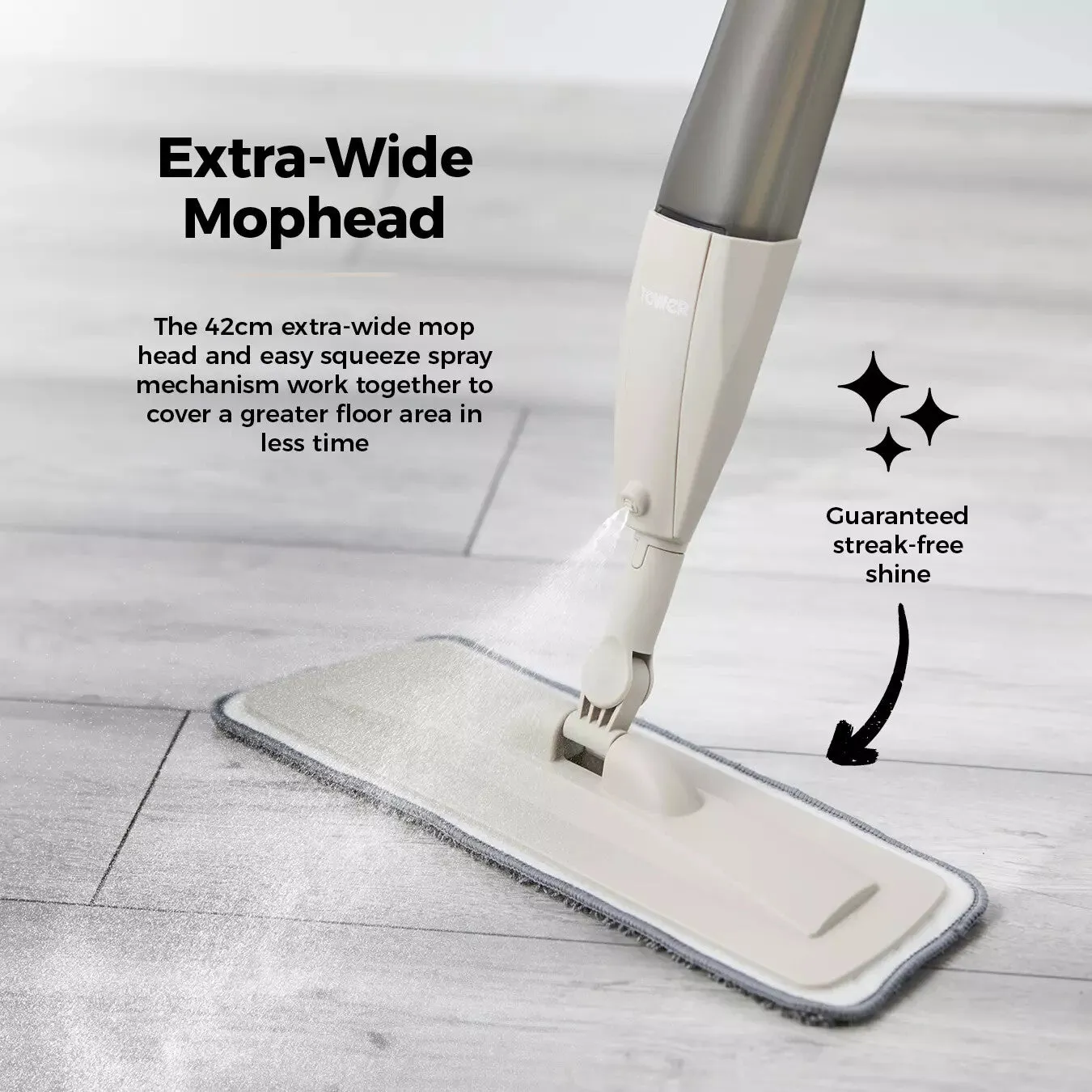 Tower Classic Microfibre Spray Mop with Anti-Leak Bottle - Latte