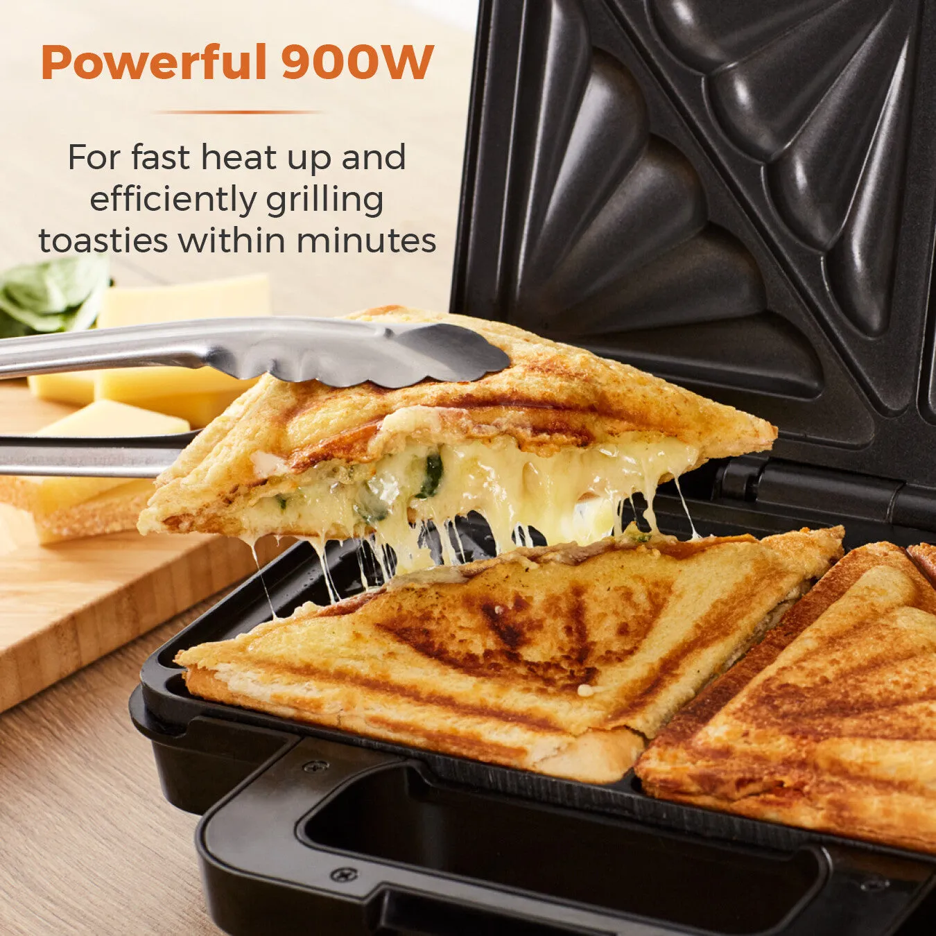 Tower Deep Filled Sandwich Maker 900W - Stainless Steel