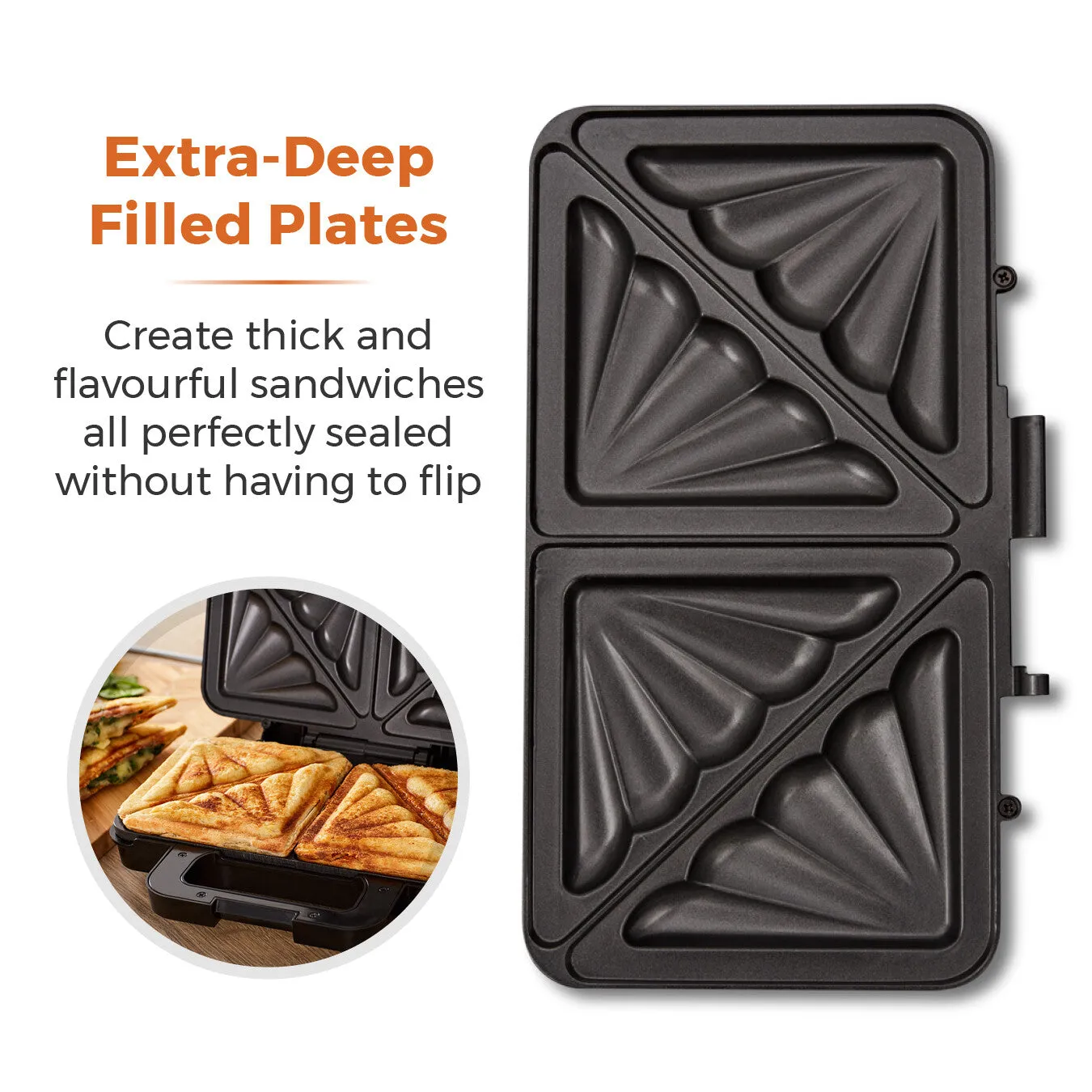 Tower Deep Filled Sandwich Maker 900W - Stainless Steel