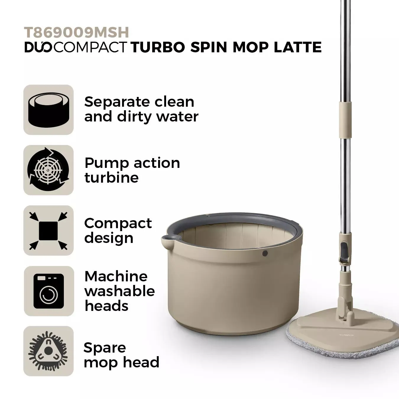 Tower Duo Compact Spin Mop - Latte