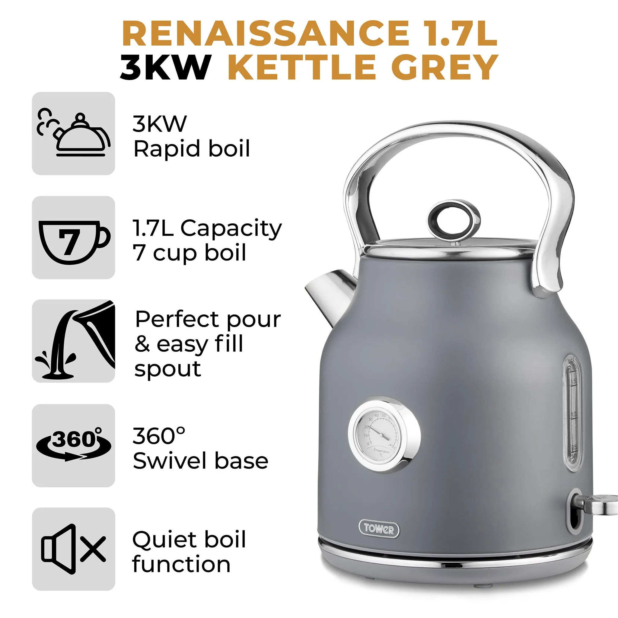 Tower Renaissance 1.7 Litre 3KW Kettle