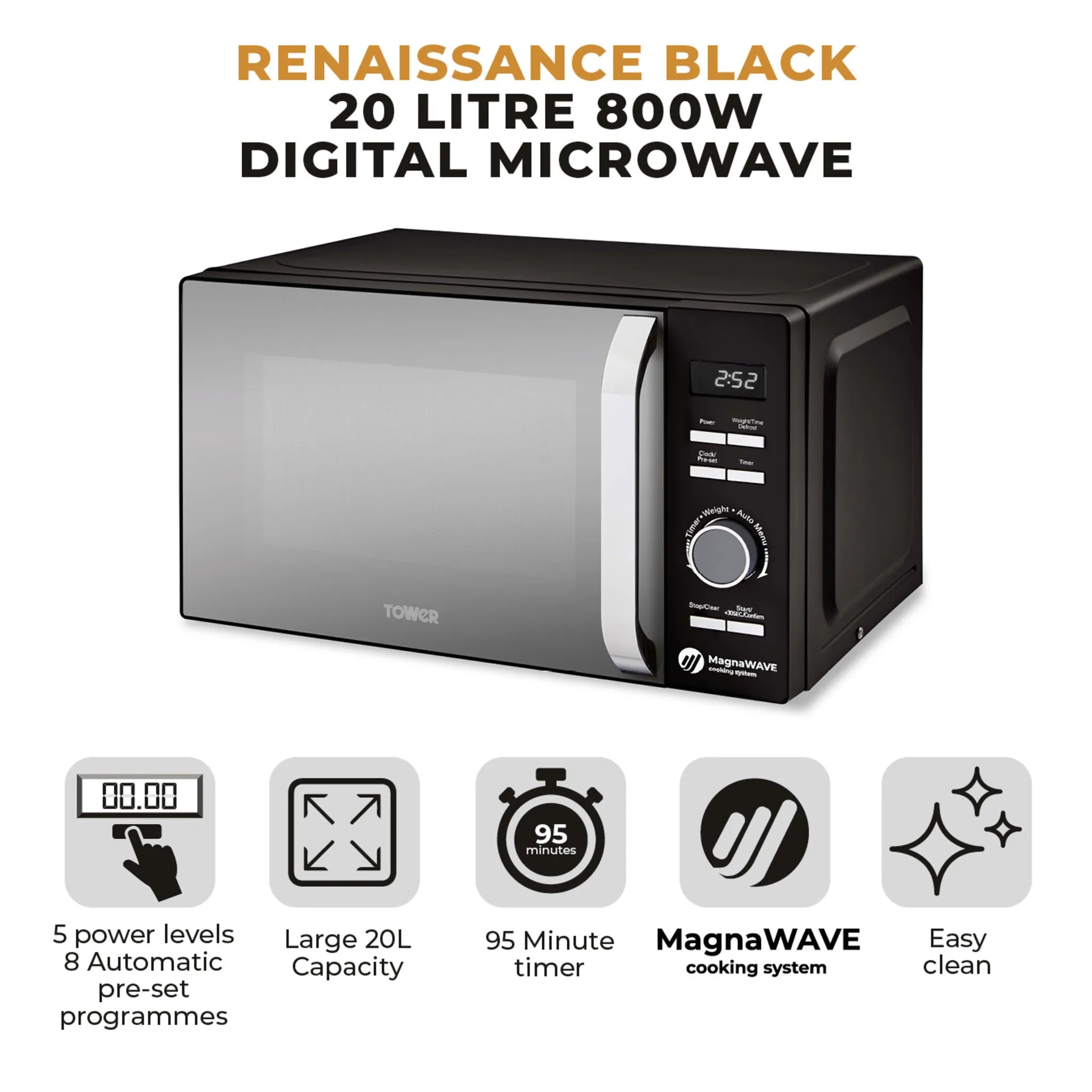 Tower Renaissance 20L Microwave - Black