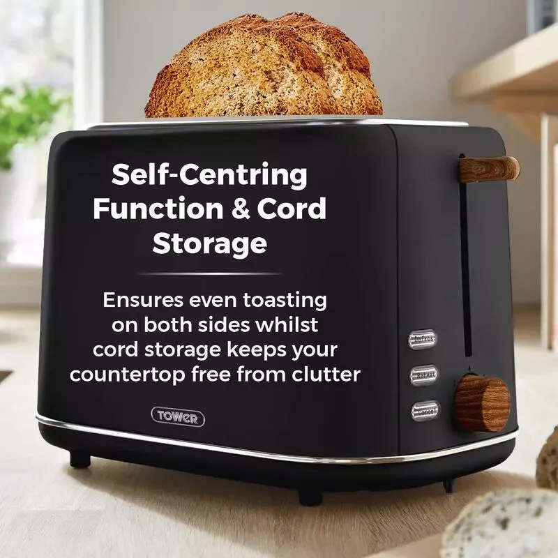 Tower Scandi 2 Slice 800W Toaster - Black