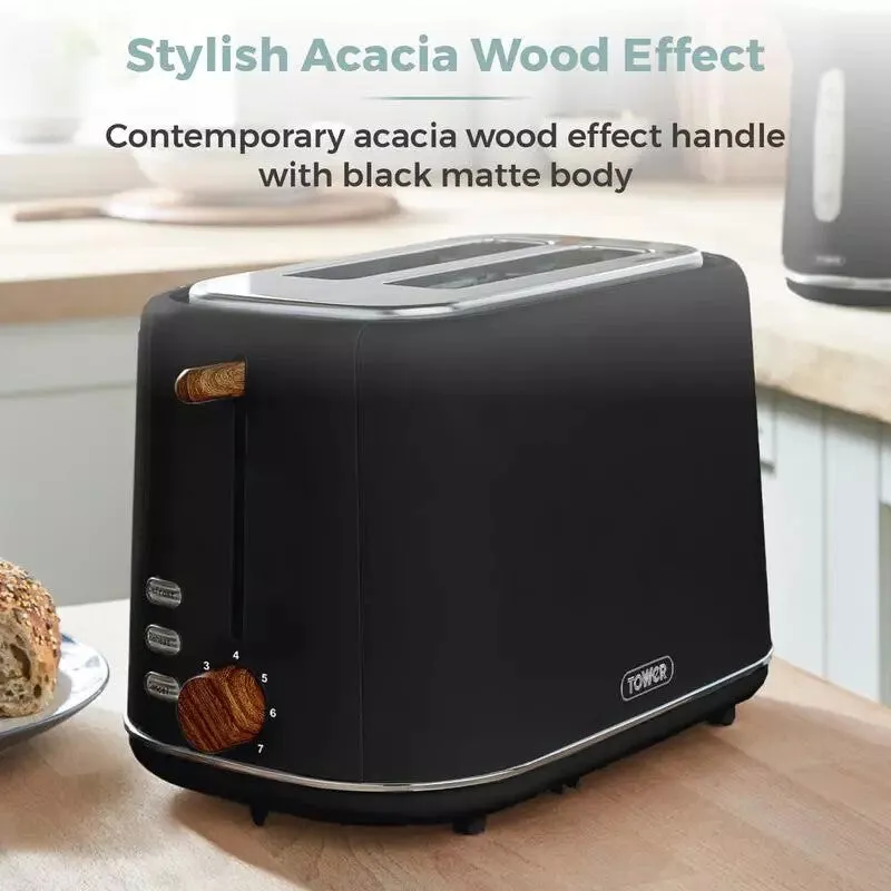 Tower Scandi 2 Slice 800W Toaster - Black