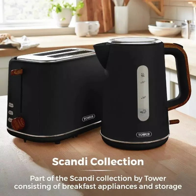 Tower Scandi 2 Slice 800W Toaster - Black