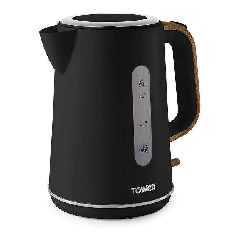 Tower Scandi electric kettle 1.7 L 3000 W Black, Wood