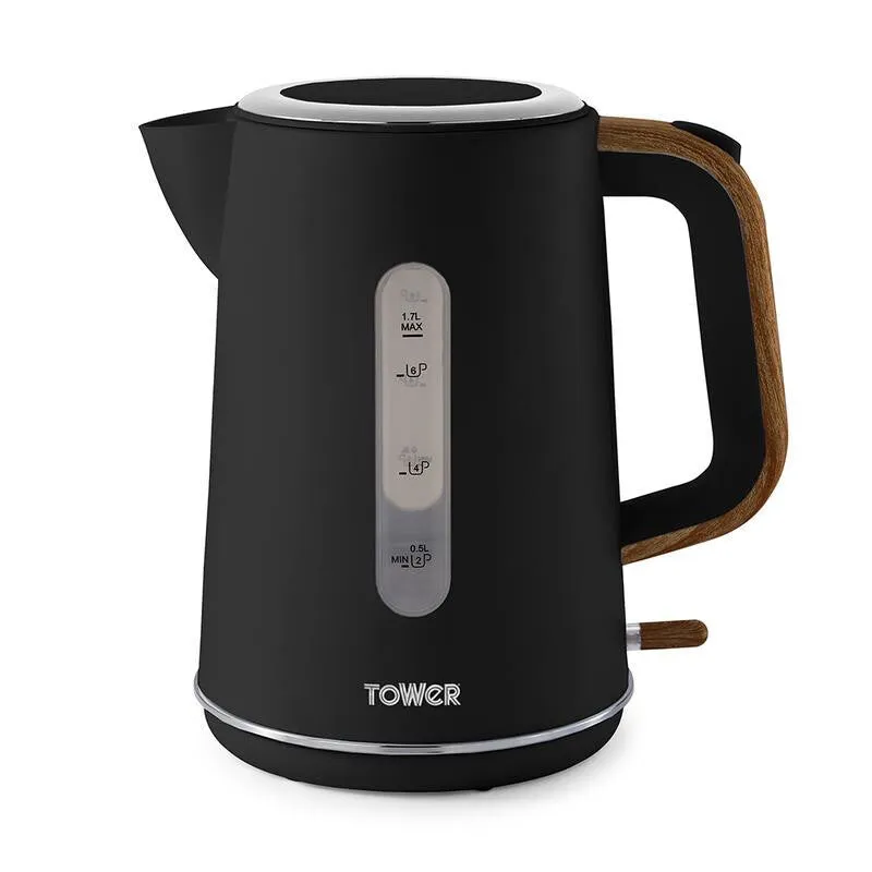 Tower Scandi electric kettle 1.7 L 3000 W Black, Wood