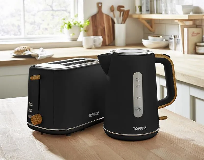 Tower Scandi electric kettle 1.7 L 3000 W Black, Wood