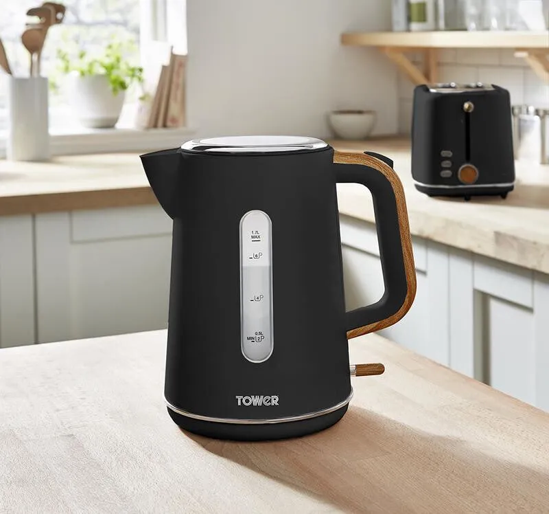 Tower Scandi electric kettle 1.7 L 3000 W Black, Wood