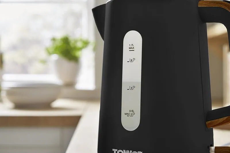 Tower Scandi electric kettle 1.7 L 3000 W Black, Wood