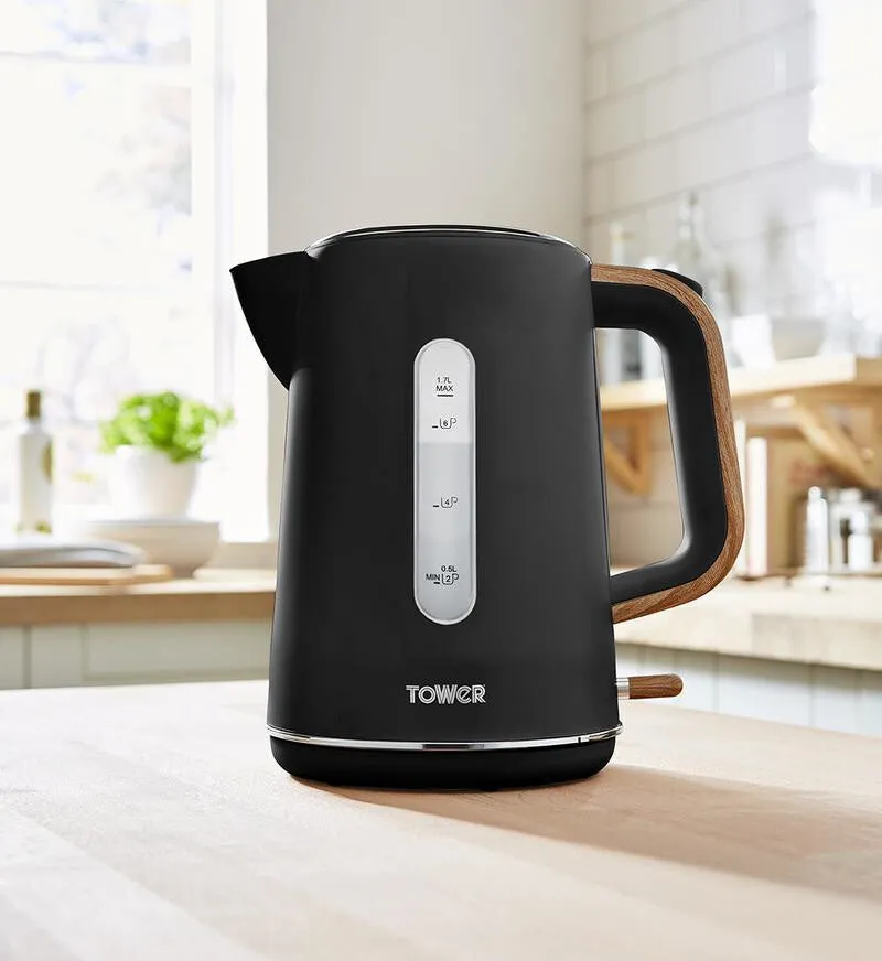 Tower Scandi electric kettle 1.7 L 3000 W Black, Wood