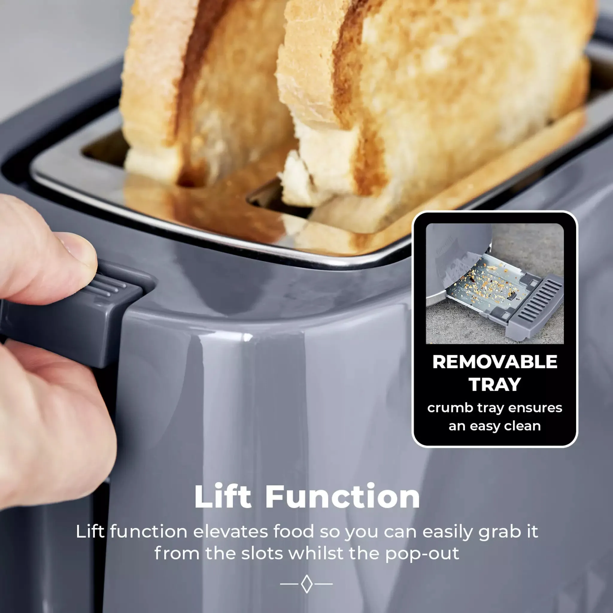 Tower Solitaire 2 Slice Toaster - Grey
