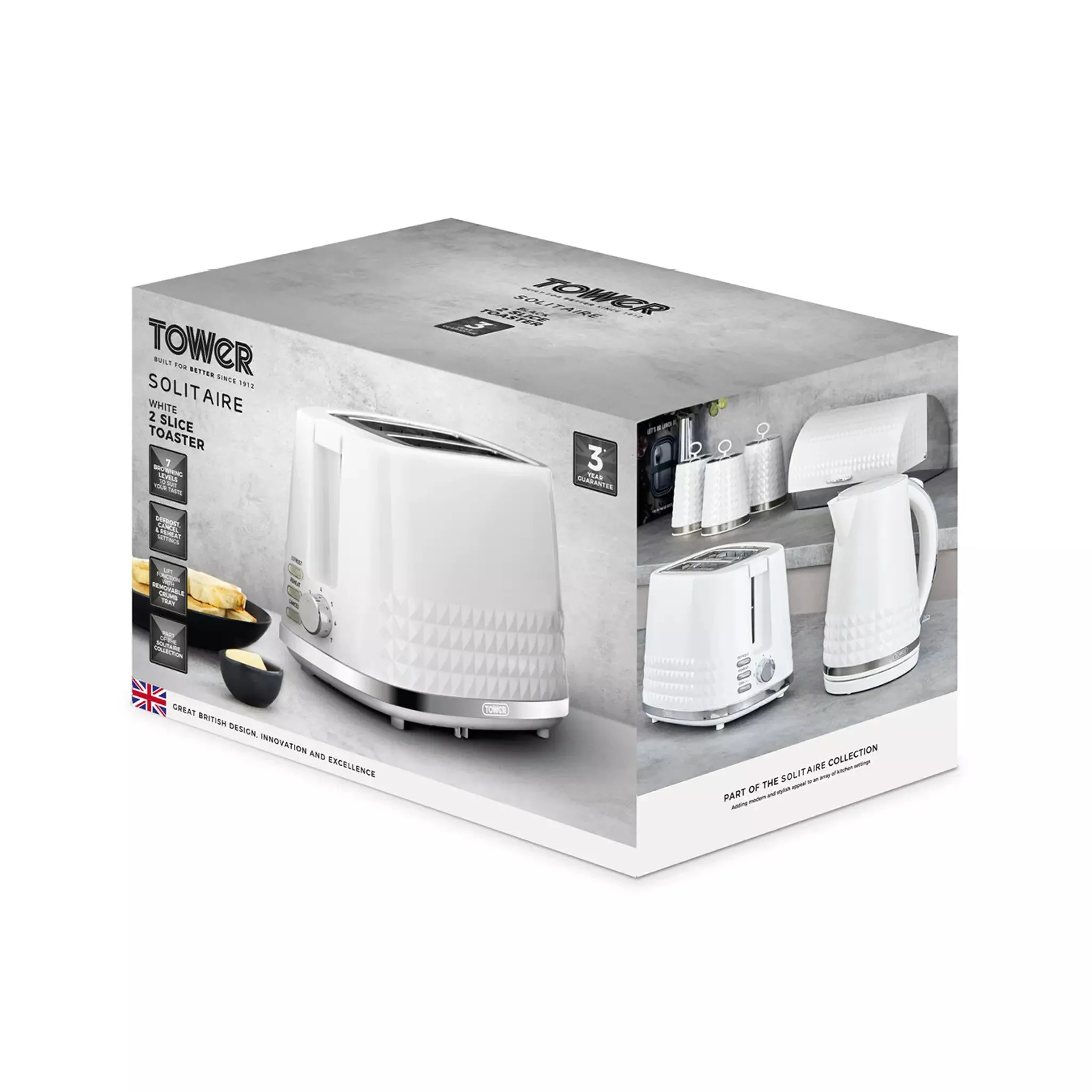 Tower Solitaire 2 Slice Toaster -White