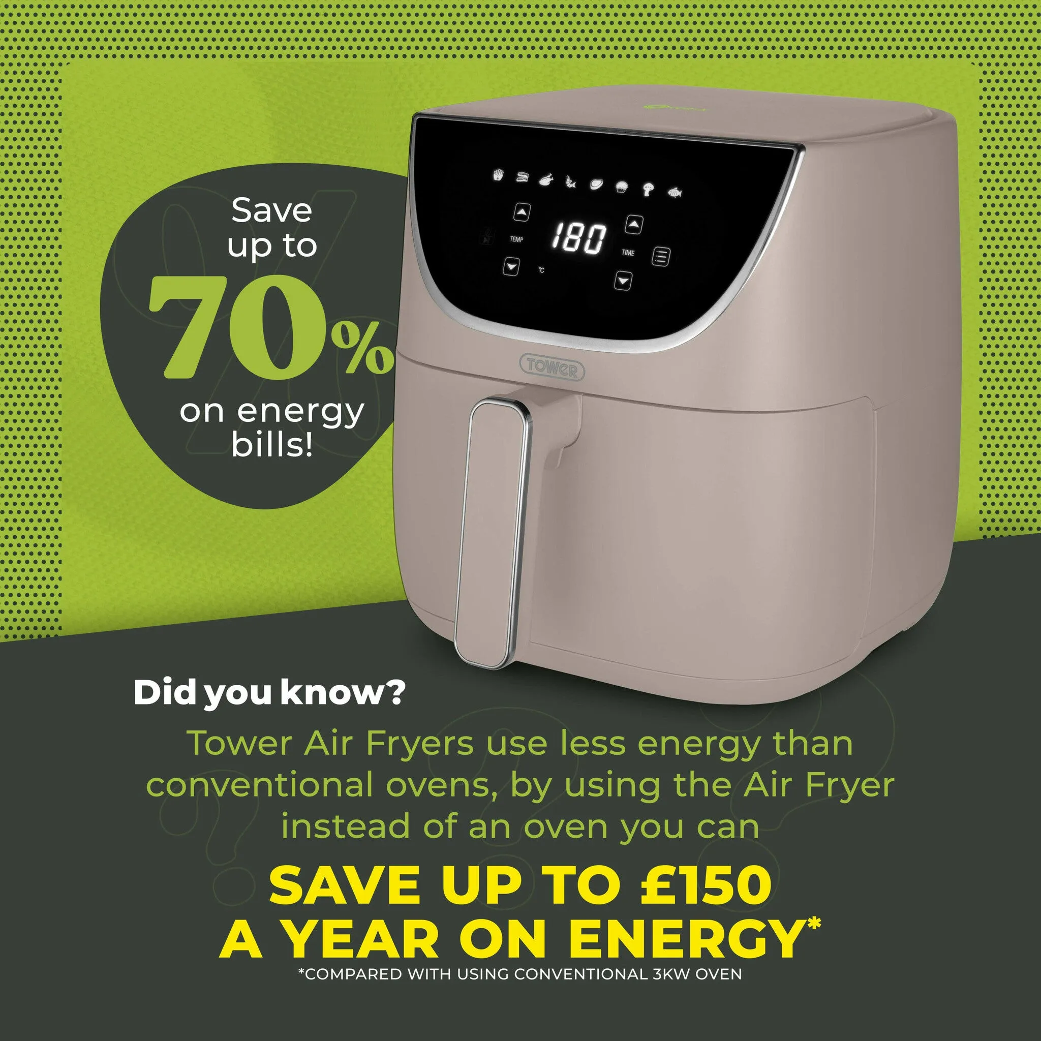 Tower T17127MSH fryer Single 6 L Stand-alone 1700 W Hot air fryer Brown