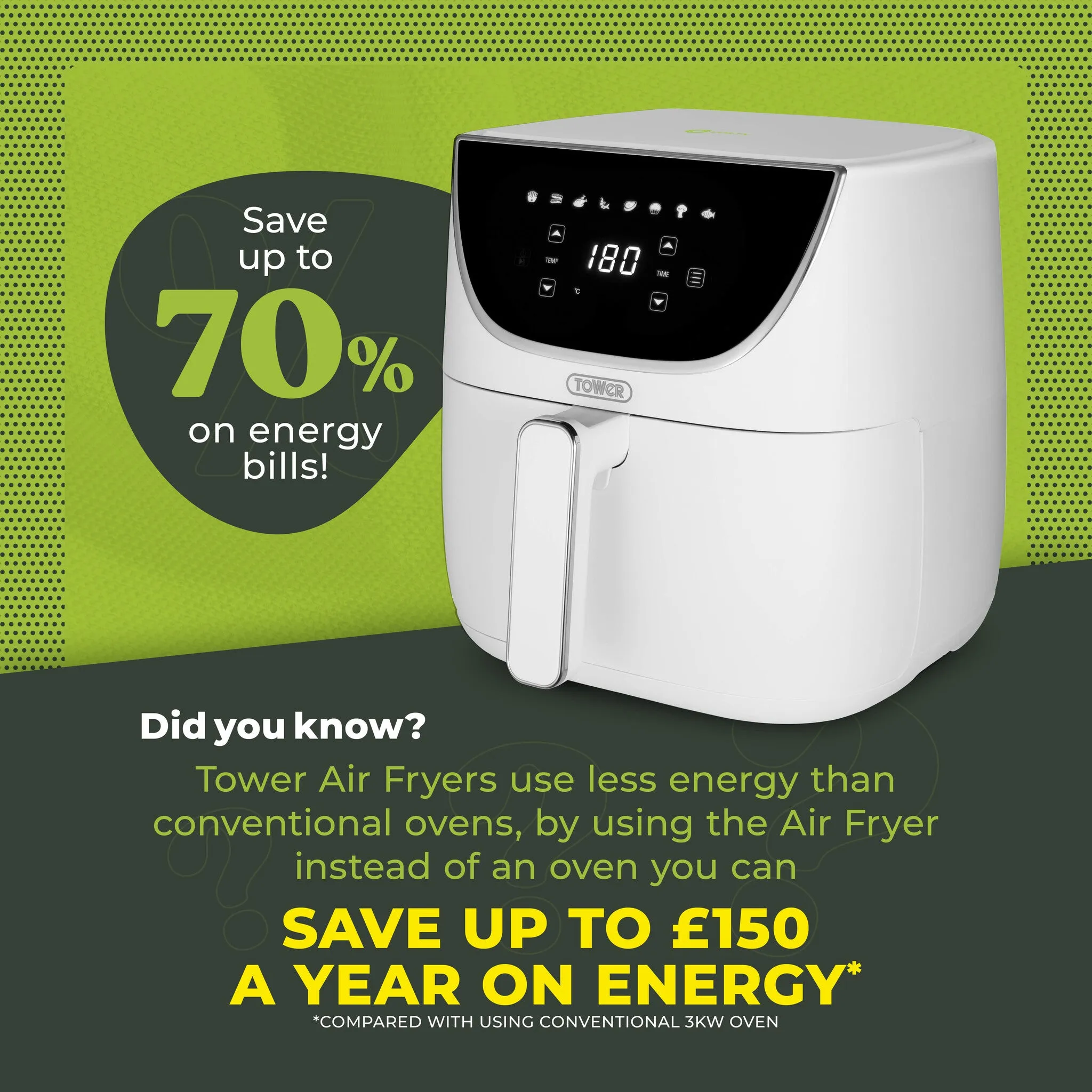 Tower T17127WHT fryer Single 6 L Stand-alone 1700 W Hot air fryer White