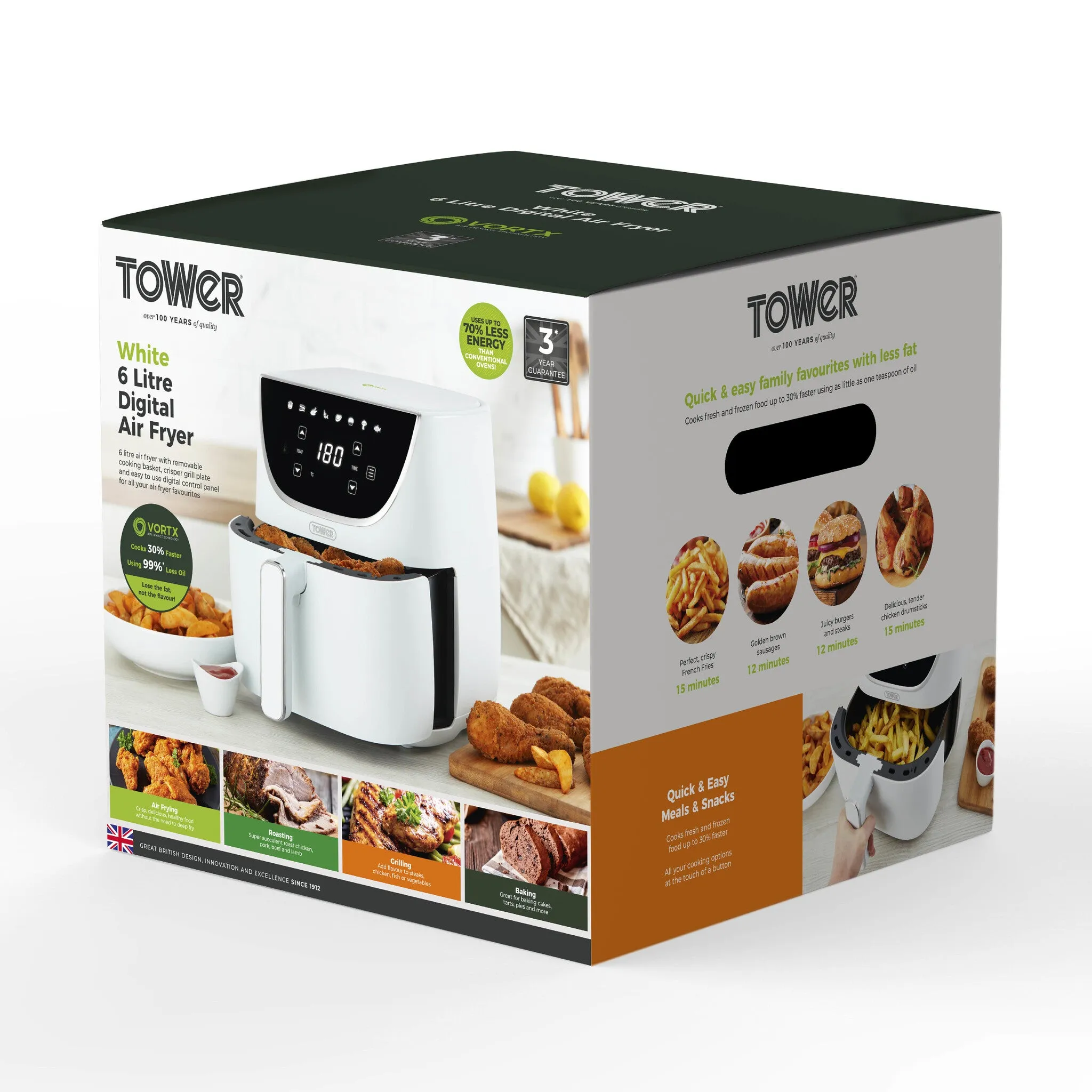 Tower T17127WHT fryer Single 6 L Stand-alone 1700 W Hot air fryer White