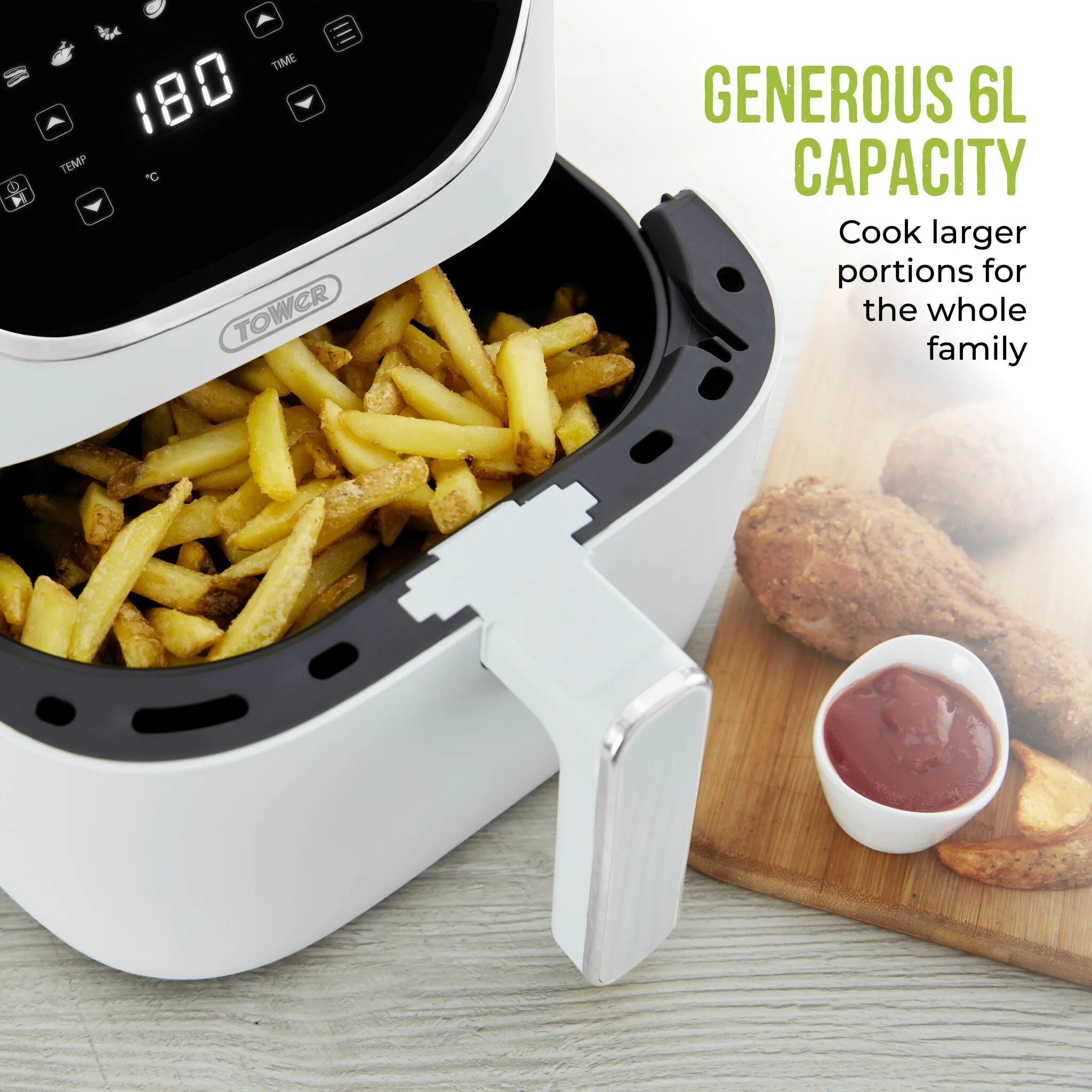 Tower T17127WHT fryer Single 6 L Stand-alone 1700 W Hot air fryer White